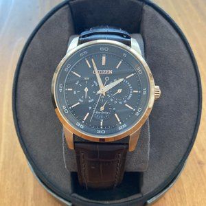 Citizen Corso Leather Rose Gold Watch